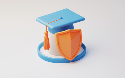 3D卡通学位帽学士帽和盾牌插画图标元素