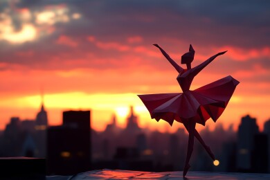 傍晚夕阳下的舞者模型雕塑特写