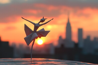 傍晚夕阳下的舞者模型雕塑特写