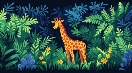 花丛里的长颈鹿