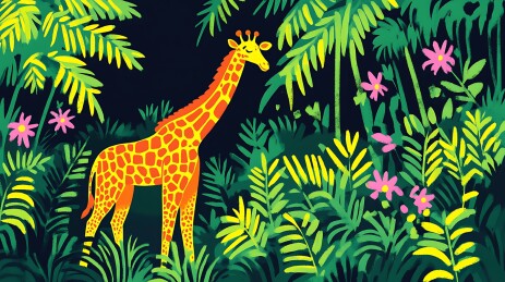 花丛里的长颈鹿