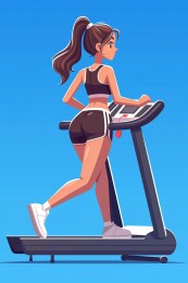 清新明亮跑步机女性扁平插画暖色日漫绘画