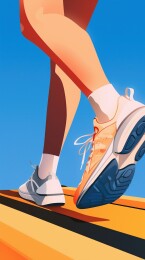 清新明亮健身跑步机扁平插画暖色日漫绘画