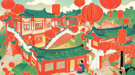 热闹的元宵节古镇创意场景