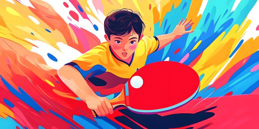 男生打乒乓球水彩插画