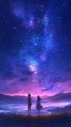 男孩女孩仰望星空唯美壁纸