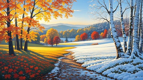 秋冬季节交替风景画