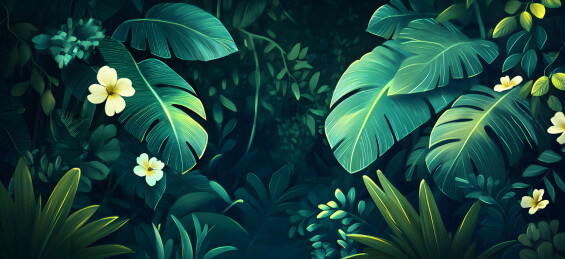 唯美丛林植物手绘插画