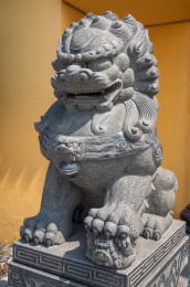 中国古典寺庙门前的石狮子特写
