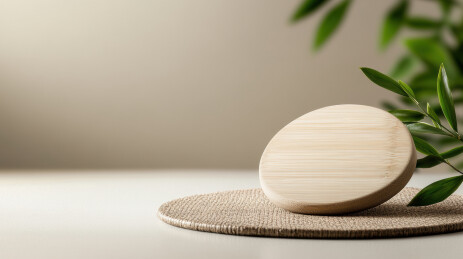 竹制容器与装饰品的静物展示