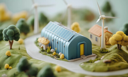 3d图标风格风力漩涡机太阳能电池板模型