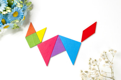 使用七巧板拼成的小猫图案