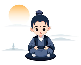 手绘卡通打坐道士