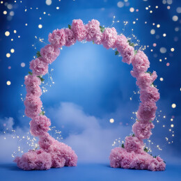 蓝色背景下粉红色花朵的特写镜头