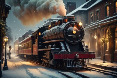 蒸汽火车在雪夜行驶