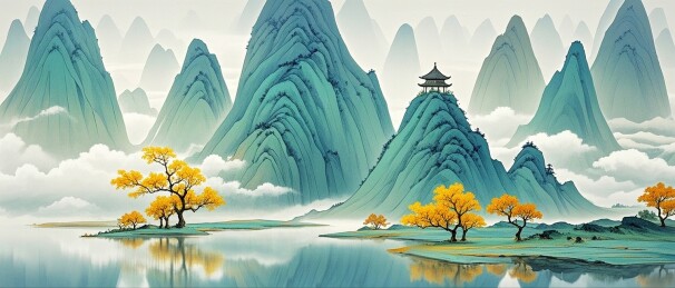 国潮风山水背景