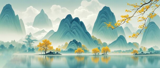 国潮风山水背景