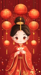 欣赏街道挂满了五彩缤纷的花灯