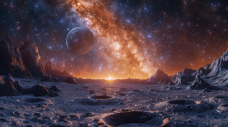 未来感宇宙星空月球表面土壤的背景插画