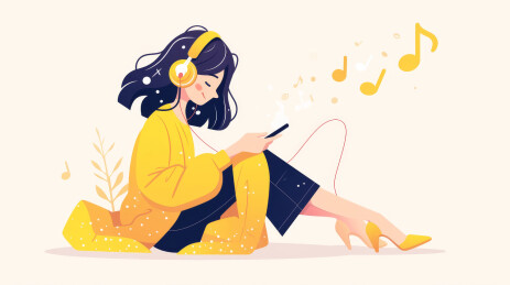 听音乐卡通插图