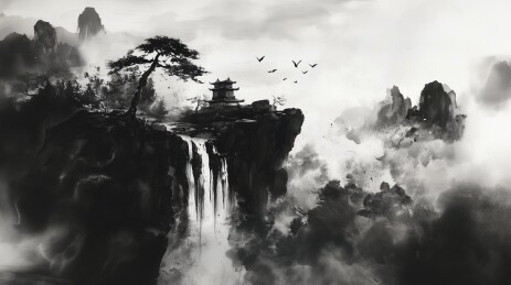 云雾仙境：悬崖上的东方庙宇