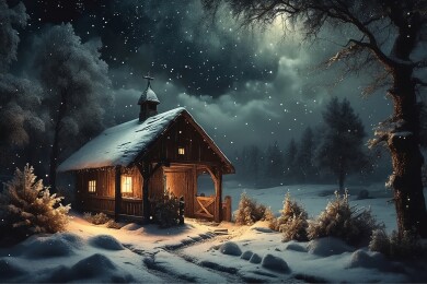 雪夜温暖小木屋