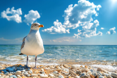 海岸边一只可爱的海鸥