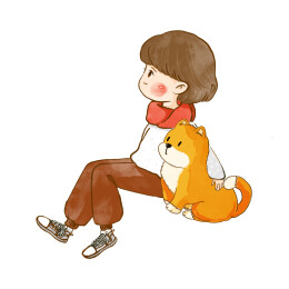 女孩和小狗人物素材卡通手绘