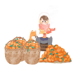 女孩卖桔子水彩手绘插画