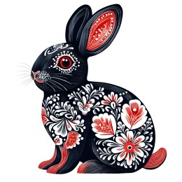 生肖兔黑色剪纸插画