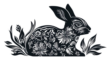 生肖兔黑白剪纸画