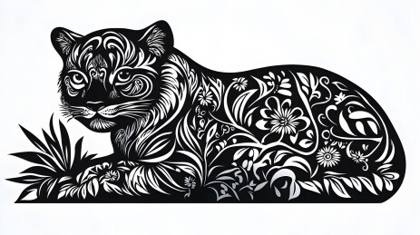 生肖虎黑白剪纸画