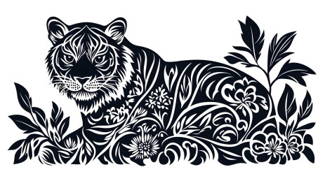 生肖虎黑白剪纸画