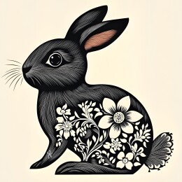 兔子民族风黑色插画