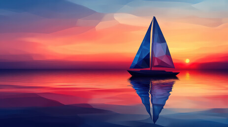 日落下的海洋和帆船