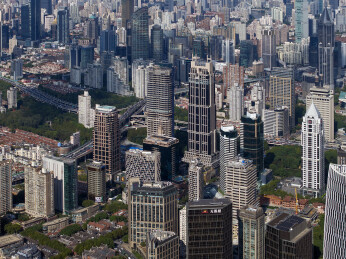 中国上海淮海路K11航拍城市建筑风光