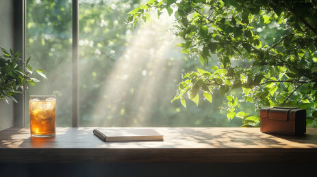 夏日的窗边书桌