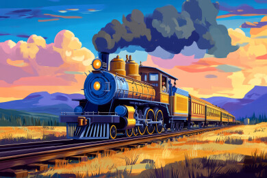 山谷里奔跑的蒸汽机火车