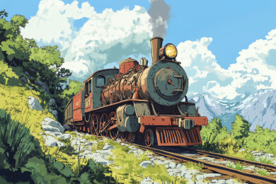 山谷里奔跑的蒸汽机火车