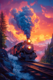 山谷里奔跑的蒸汽机火车