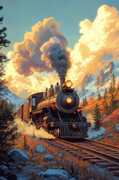 山谷里奔跑的蒸汽机火车