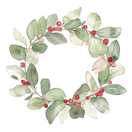 水粉简约绿色花环