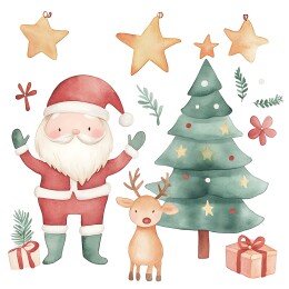 圣诞节水粉插画贴纸