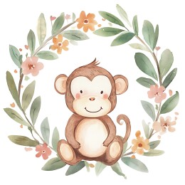 水粉简约小动物花环