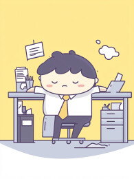 一个因加班而疲惫不堪的角色