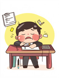 一个因加班而疲惫不堪的角色