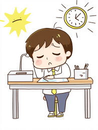 一个因加班而疲惫不堪的角色