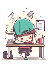 一个因加班而疲惫不堪的角色人物