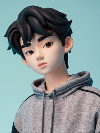穿纯色卫衣的手办男孩
