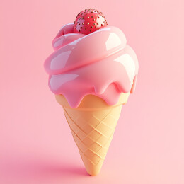 粉红色甜蜜卡通3D冰淇淋雪糕插画